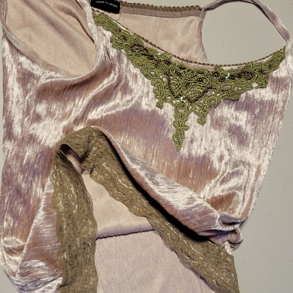 velvet green lace spagetti strap Y2K top